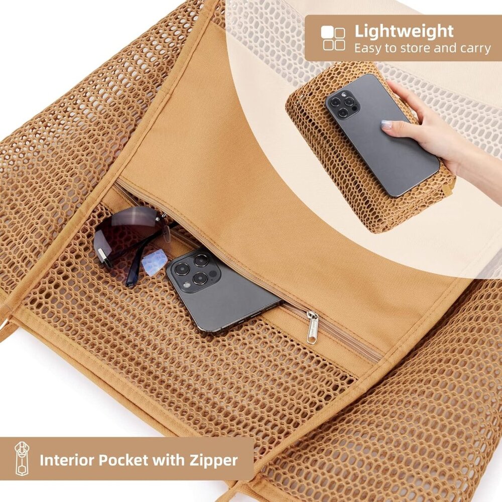 BeachNylon Mesh Tote Bag, Casual Tote Bag Hobo Women Foldable MAX 23L Shoulder B - Picture 7 of 9